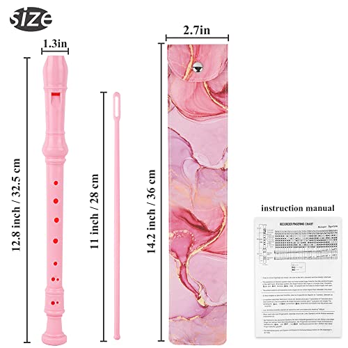 Jasenna Recorder Instrument for Beginner Adults,8-Hole Soprano Descant Recorder Music Flute with with Cleaning Rod & Leather Case For Home Entertainment(2-Pink Splash-ink） - Image 3