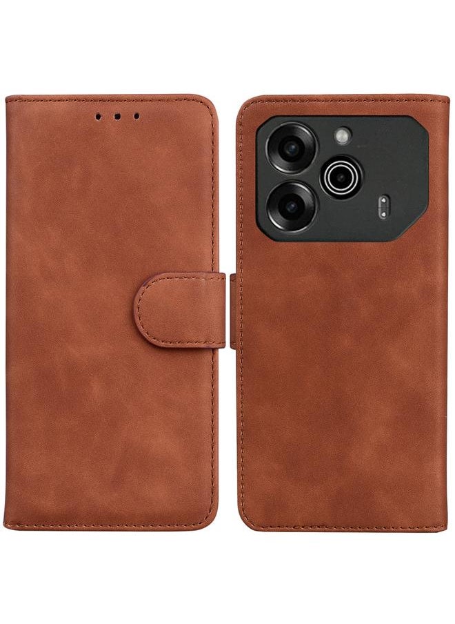 erorex For Tecno Pova 6 5G / 6 Pro 5G Skin Feel Pure Color Flip Leather Phone Case(Brown) 