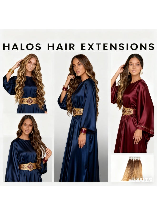 HZYH Invisible Wire Hair Extensions with Transparent Headband, Adjustable Size, 4 Clips, Long Wavy Secret Hairpiece 16 Inch Chestnut Brown Blonde Highlights for Women - Image 5