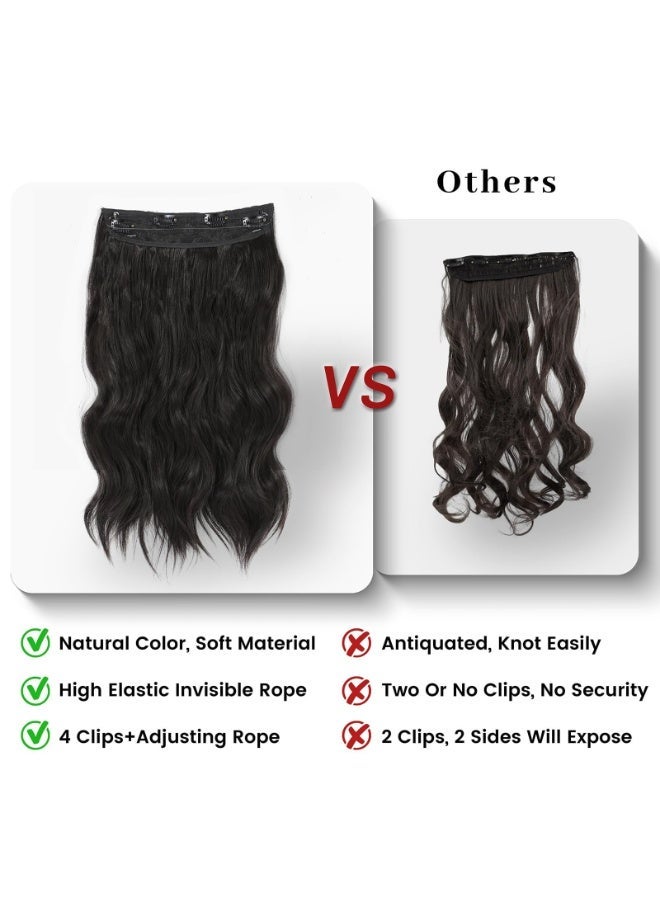 HZYH Invisible Wire Hair Extensions with Transparent Headband, Adjustable Size, 4 Clips, Long Wavy Secret Hairpiece 16 Inch Chestnut Brown Blonde Highlights for Women - Image 2