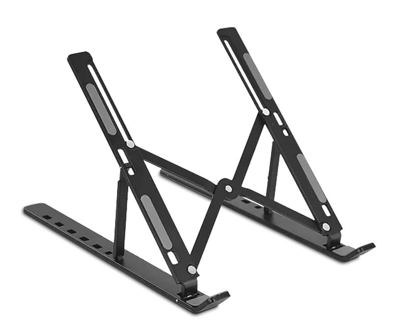 Les Bon Amis Aluminum Adjustable Foldable Laptop Stand Modern Portable Ventilated Ergonomic Holder for Desk Compatible with Up to 156 Inch Laptops Mac Tab and Mobile Black Pack of 1