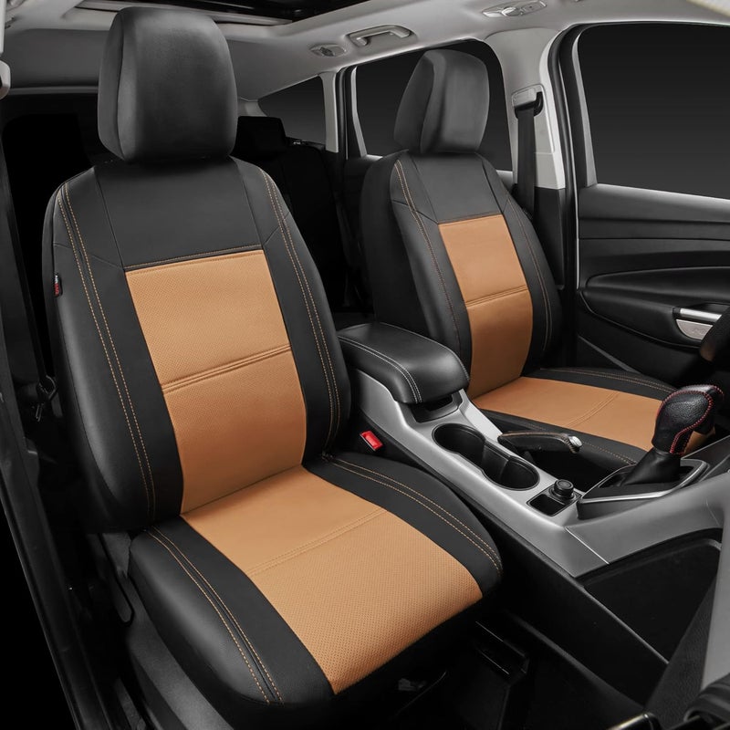 CAR Pass Skyline PU Leather Car Seat Covers - Universal Fit for Cars, SUVs, Vehicles (Full Set, Black and Beige) - Image 2