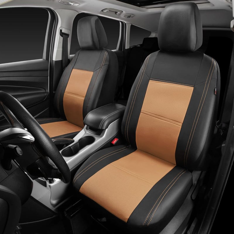 CAR Pass Skyline PU Leather Car Seat Covers - Universal Fit for Cars, SUVs, Vehicles (Full Set, Black and Beige) - Image 3