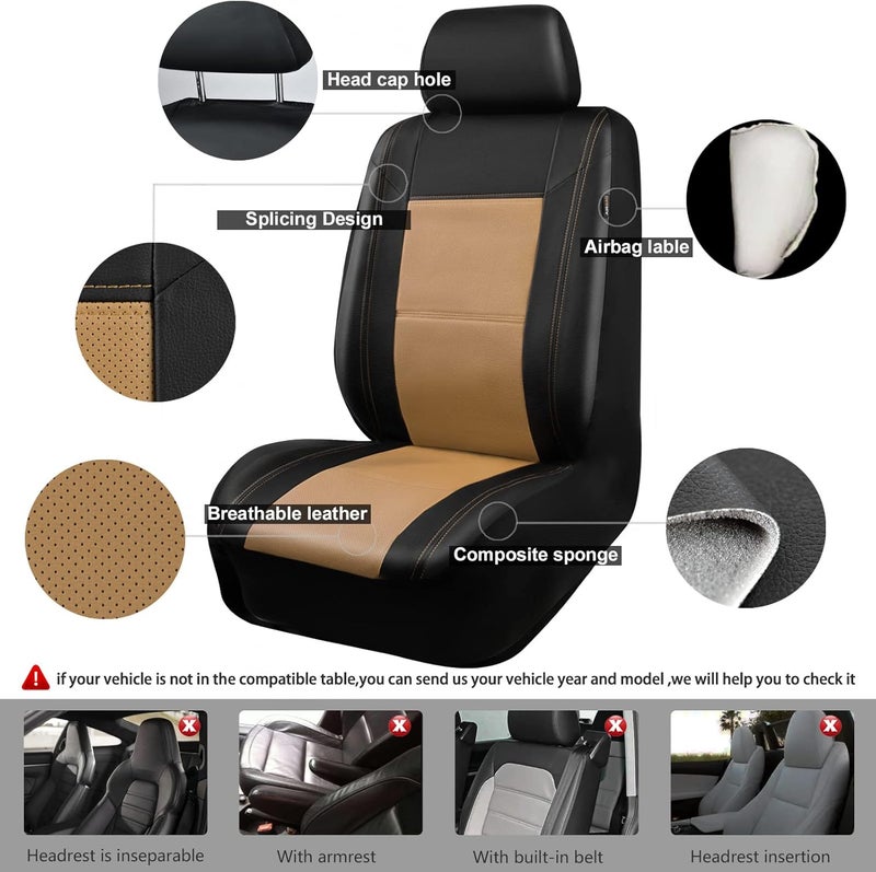 CAR Pass Skyline PU Leather Car Seat Covers - Universal Fit for Cars, SUVs, Vehicles (Full Set, Black and Beige) - Image 4