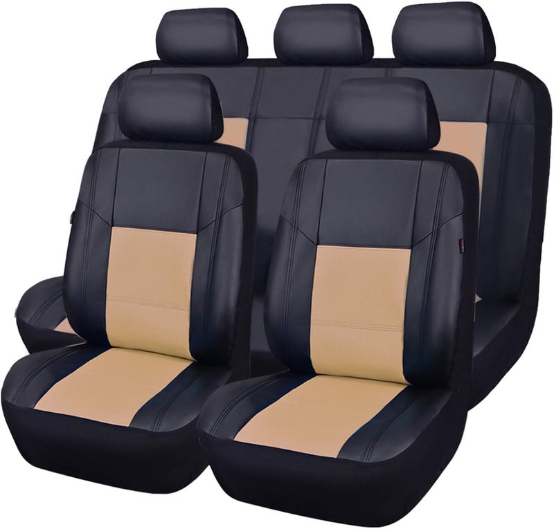 CAR Pass Skyline PU Leather Car Seat Covers - Universal Fit for Cars, SUVs, Vehicles (Full Set, Black and Beige) - Image 1