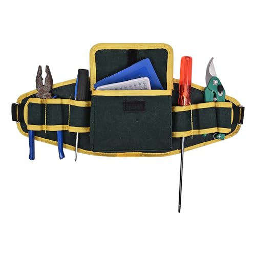 PAHAL Waist Canvas Tool Belt Heavy Duty | Durable Multipurpose Tool Pouch for Electrician, Technician & Mechanic | Adjustable Work Belt Organizer | Green Yellow (500mm x 155mm) - Image 1