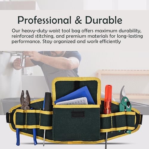 PAHAL Waist Canvas Tool Belt Heavy Duty | Durable Multipurpose Tool Pouch for Electrician, Technician & Mechanic | Adjustable Work Belt Organizer | Green Yellow (500mm x 155mm) - Image 5