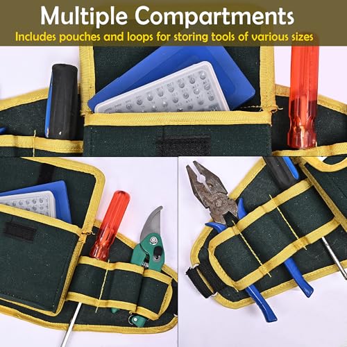 PAHAL Waist Canvas Tool Belt Heavy Duty | Durable Multipurpose Tool Pouch for Electrician, Technician & Mechanic | Adjustable Work Belt Organizer | Green Yellow (500mm x 155mm) - Image 4