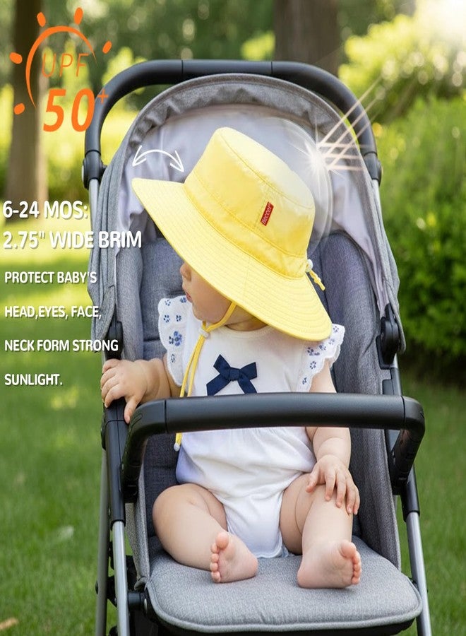 HECCEI Baby Sun Hat with Wide Brim - Windproof, Sunscreen, Warm, DryShade PackNest UPF 50+ Beach Hat for Outdoor, 6-24 Months Yellow - Image 2