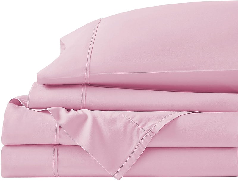 EDMUND Egyptian Cotton Fitted Bedsheet 3 Piece Elastic Fitted Bedsheet Set Include 1 Fitted Sheet 60 x 78 2 Pillow Covers 18 x 28 400 TC Fitted Sheet Light Pink Queen Size - Image 2