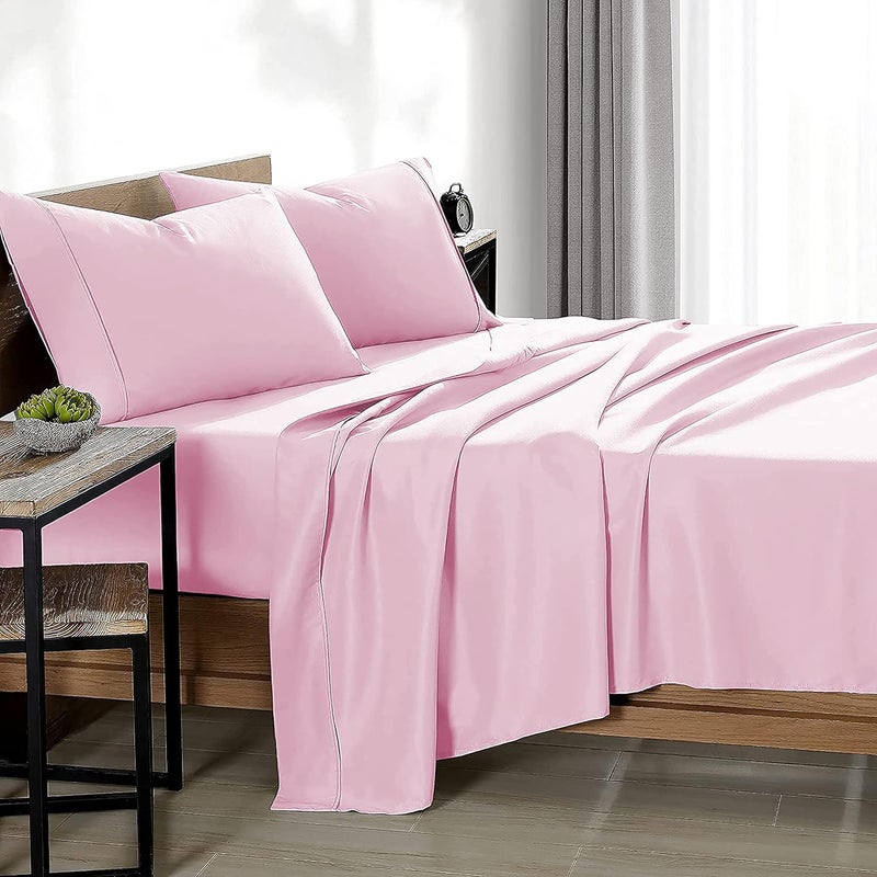 EDMUND Egyptian Cotton Fitted Bedsheet 3 Piece Elastic Fitted Bedsheet Set Include 1 Fitted Sheet 60 x 78 2 Pillow Covers 18 x 28 400 TC Fitted Sheet Light Pink Queen Size - Image 1