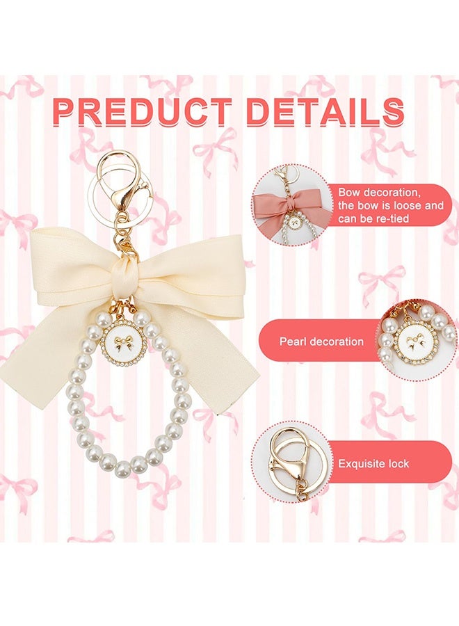 3 Pcs Cute Bow Keychain for Women, Pearl Wristlet Keyring Car Keys Handbag Purse Pendant Bag Charm Accessory Elegant Key Holder for Purse Handbag Backpack Ideal Gift for Girls,White, Black,Pink - Image 2