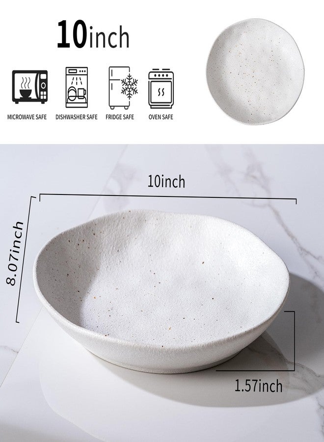 Caigmo Handcrafted Ceramic Plates Set of 2, Pasta Bowls | 10'' Serving Bowls for Entertaining, Serving Dishes | Porcelain White Shallow Bowls for Salad, Soup, Pasta and Dinner Microwave/Oven/Dishwasher Safe - Image 2