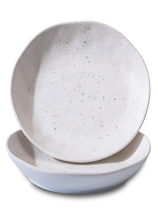 Caigmo Handcrafted Ceramic Plates Set of 2, Pasta Bowls | 10'' Serving Bowls for Entertaining, Serving Dishes | Porcelain White Shallow Bowls for Salad, Soup, Pasta and Dinner Microwave/Oven/Dishwasher Safe - Image 1