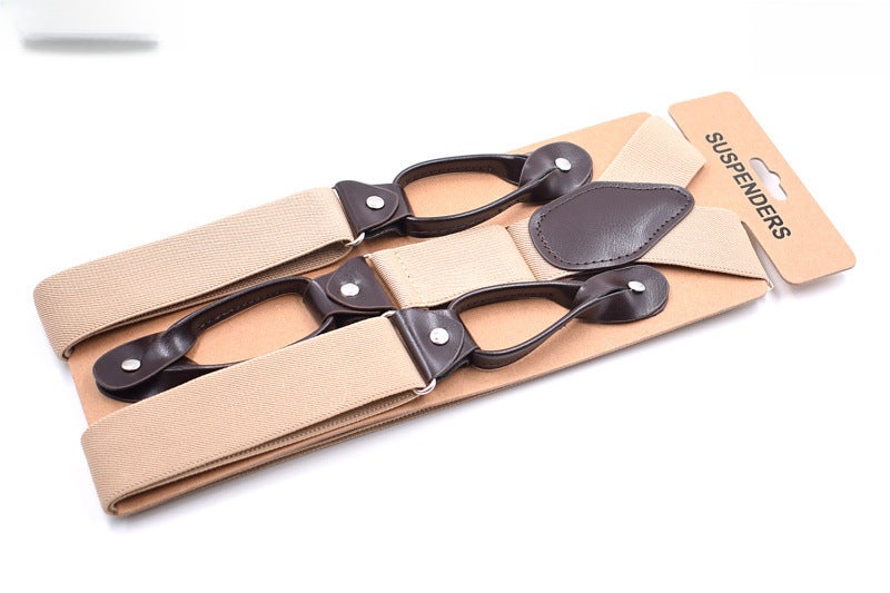 Mens Casual Y-Back Suspenders Elastic Adjustable Khaki Khaki