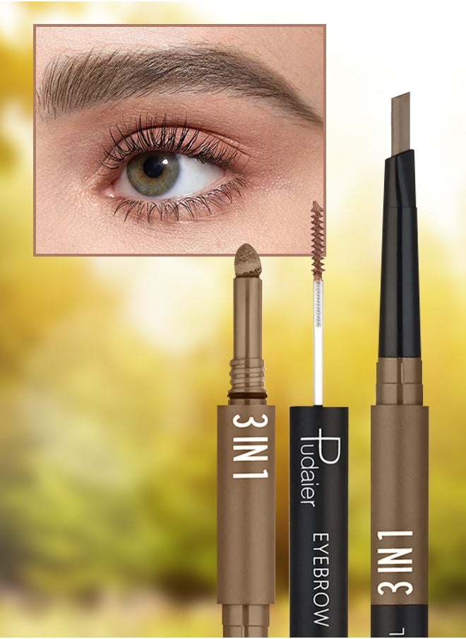 pudaier - 3 in 1 Eyebrow Pencil Eyebrow Cream Outline and Eyebrow Powder 3 in 1 Eyebrow Pencil Waterproof Eyebrow Pencil Makeup Kit for Beginners Easy to Apply Eyebrow Pen Dark Brown 03 - Image 1