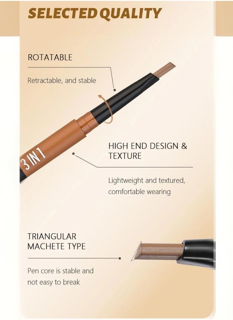 pudaier - 3 in 1 Eyebrow Pencil Eyebrow Cream Outline and Eyebrow Powder 3 in 1 Eyebrow Pencil Waterproof Eyebrow Pencil Makeup Kit for Beginners Easy to Apply Eyebrow Pen Dark Brown 03 - Image 1