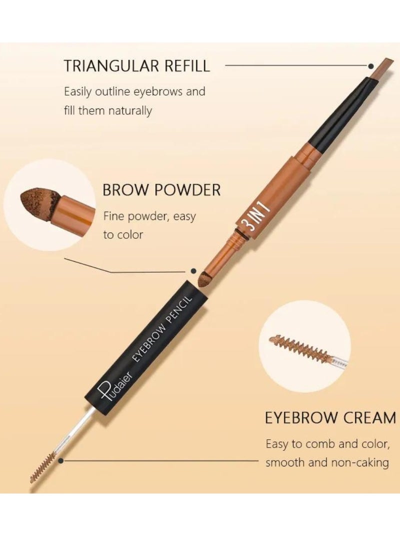 pudaier - 3 in 1 Eyebrow Pencil Eyebrow Cream Outline and Eyebrow Powder 3 in 1 Eyebrow Pencil Waterproof Eyebrow Pencil Makeup Kit for Beginners Easy to Apply Eyebrow Pen Dark Brown 03 - Image 1