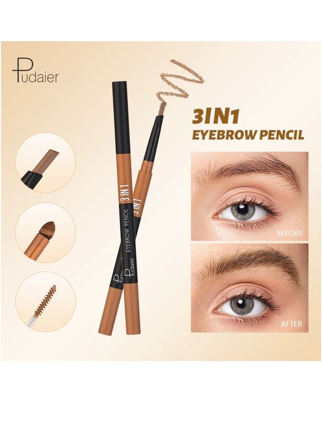 pudaier - 3 in 1 Eyebrow Pencil Eyebrow Cream Outline and Eyebrow Powder 3 in 1 Eyebrow Pencil Waterproof Eyebrow Pencil Makeup Kit for Beginners Easy to Apply Eyebrow Pen Dark Brown 03 - Image 1