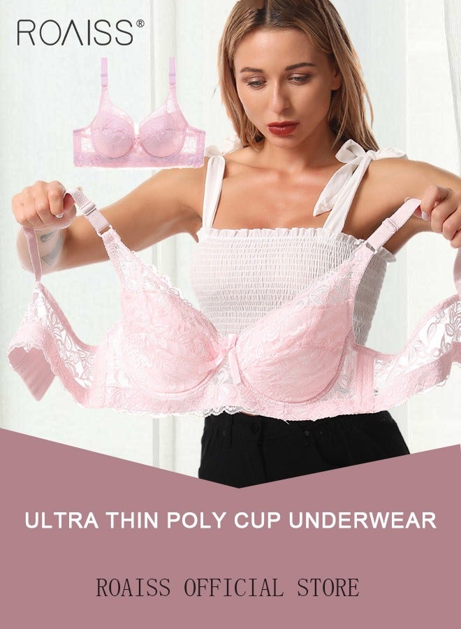 roaiss Large Size Women's Charm Lace Bras Push Up Daily Underwire Ultra Thin Three-quarter Cup Bras Leisure Comfort Soft Breathable Underwear Everyday Lingerie  - Image 1