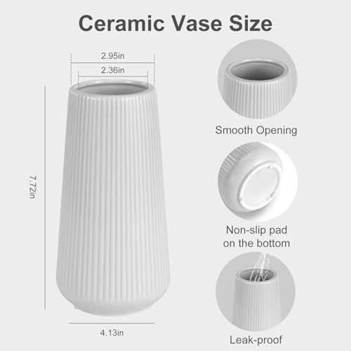 GUKJOB Grey Ceramic Vase, GUKJOB Small Cute Flower Vase for Pampas Grass, Home, Living Room, Dining Table, Farmhouse, Office Decor, Bedroom, Table, and Kitchen Shelf (Grey) - Image 4