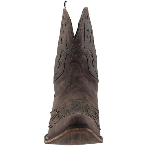 ROPER Womens Amelia Tooled Inlay Snip Toe Casual Boots Ankle Low Heel 1-2" - Brown - Size 7.5 B - Image 5