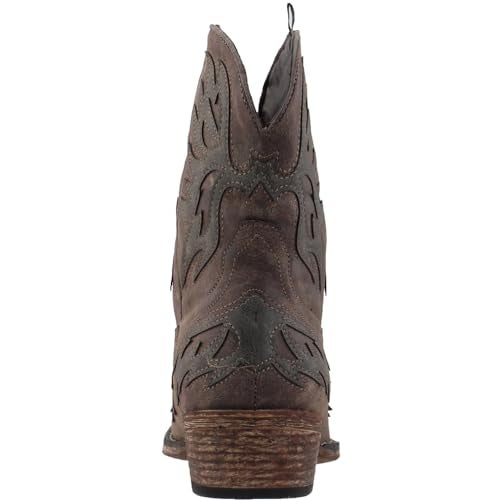 ROPER Womens Amelia Tooled Inlay Snip Toe Casual Boots Ankle Low Heel 1-2" - Brown - Size 7.5 B - Image 3