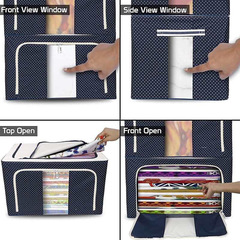 Nirgun Empex Nirgun Empex Storage Box Foldable Steel Frame Clothes Organizer Storage Box for Wardrobe Saree Shirts and Blankets 66 litre pack of 6 oxford fabric multi color - Image 2