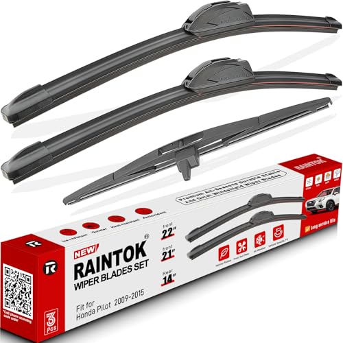 RAINTOK Windshield Wiper Blade Set Replacement for 2009-2015 Honda Pilot Original Equipment Replacement Front Rear Wiper Blades - 22"/21"/14" (Pack of 3) - Image 1