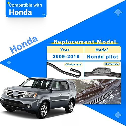 RAINTOK Windshield Wiper Blade Set Replacement for 2009-2015 Honda Pilot Original Equipment Replacement Front Rear Wiper Blades - 22"/21"/14" (Pack of 3) - Image 2