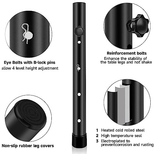 Laowu Table Leg Extenders for Folding Tables, Folding Table Legs Extensions for Straight and Bent Legs, Heavy Duty Steel 4 Levels Adjustable Folding Table Leg Risers, Raise Table Height - Image 2