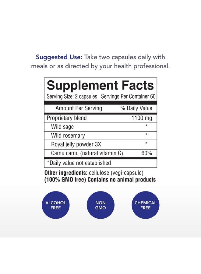 Physician's Strength AdrenoPower - 120 Vegi Capsules - Energy & Adrenal Support - with Royal Jelly, Wild Rosemary, Sage, Camu Camu, Pantothenic Acid - 60 Servings - Image 2