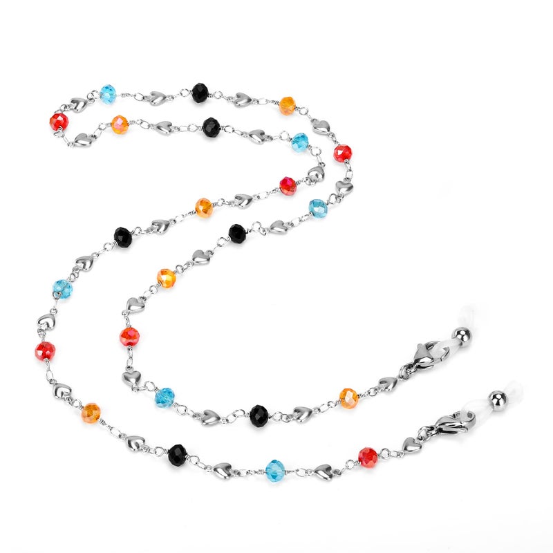 Hongeely Eyeglass Chain Silver Stainless Steel Handmade Necklace for Reading Glasses Sunglass Beaded Chains for Men Women (16-ï¼ˆLove Heart + Transparent beadsï¼‰handmade chain) - Image 2