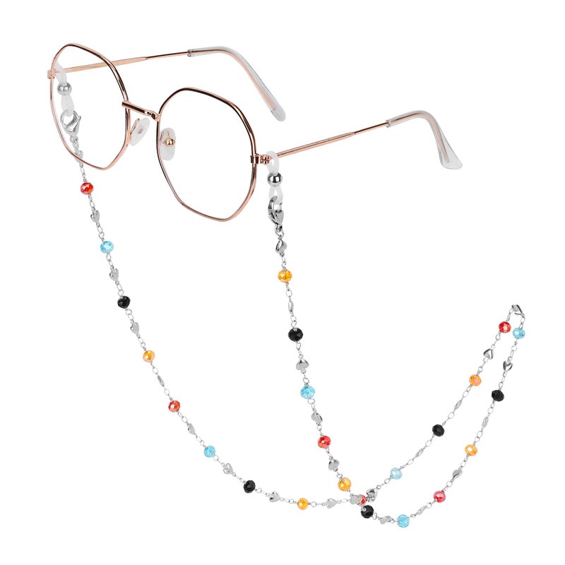Hongeely Eyeglass Chain Silver Stainless Steel Handmade Necklace for Reading Glasses Sunglass Beaded Chains for Men Women (16-ï¼ˆLove Heart + Transparent beadsï¼‰handmade chain) - Image 1