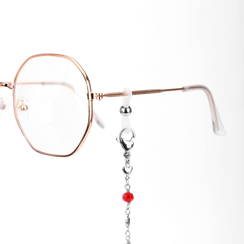 Hongeely Eyeglass Chain Silver Stainless Steel Handmade Necklace for Reading Glasses Sunglass Beaded Chains for Men Women (16-ï¼ˆLove Heart + Transparent beadsï¼‰handmade chain) - Image 3