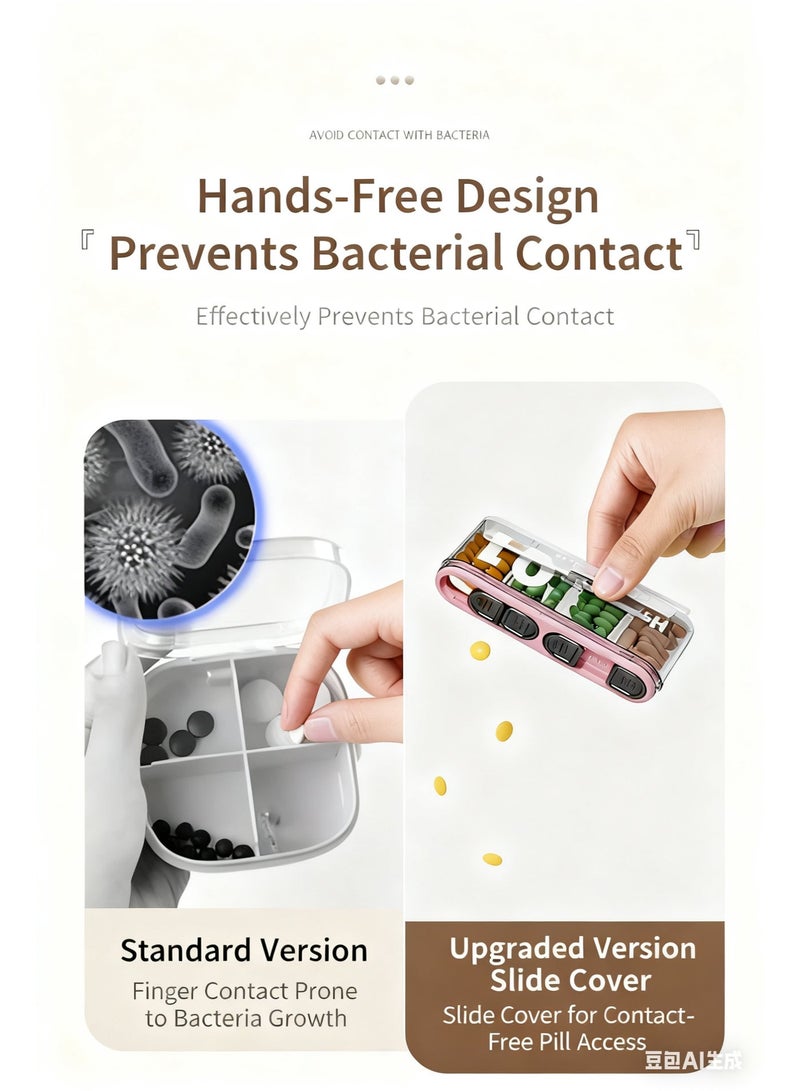 Detachable & Anti-Moisture 4-Compartment Pill Organizer – BPA-Free Large Capacity Portable Medicine Box with Independent Push Lids, Easy to Clean & Hygienic for Travel, Work, Fitness & Elderly Use - Image 3