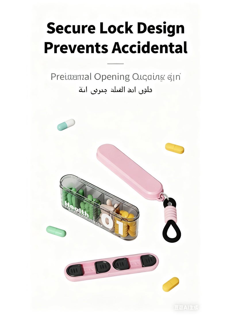 Anti-Moisture 4-Compartment Portable pill box,One Day Sub-Package Pill Box, Eco-Friendly ABS Material, Large Capacity,Portable Medicine Box with Independent Push Lids, Easy to Clean & Hygienic, Ideal for Travel, Daily Use, Medication Storage and Easy Carry - Image 4