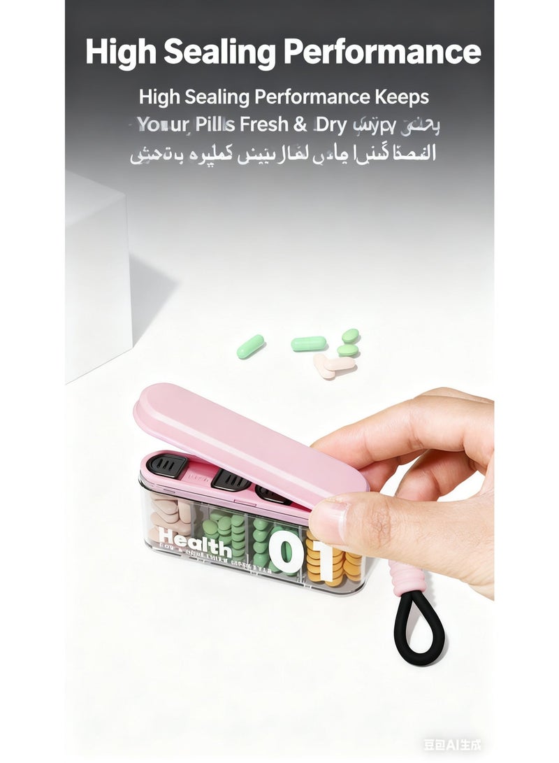 Anti-Moisture 4-Compartment Portable pill box,One Day Sub-Package Pill Box, Eco-Friendly ABS Material, Large Capacity,Portable Medicine Box with Independent Push Lids, Easy to Clean & Hygienic, Ideal for Travel, Daily Use, Medication Storage and Easy Carry - Image 5