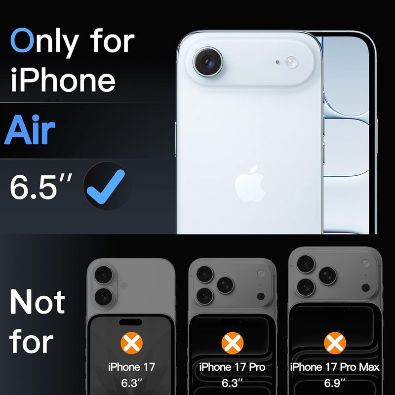 Jetech حماية شاشة لجهاز آيفون 17 إير، فيلم زجاجي مقسى مع أداة تركيب سهلة، صلابة 9H، متوافق مع الحافظة، شاشة بحجم 6.5 بوصة، عبوة 3 قطع - Image 2