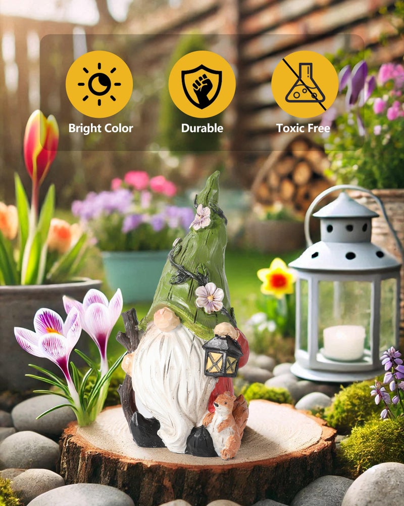 GoGnome Hand-Painted Resin Garden Gnome with Squirrel Figurine - 6.5" Tall Summer and Spring Decorations for Home, Yard, and Garden - Unique Gnome Gifts for All Ages (Green) - Image 2