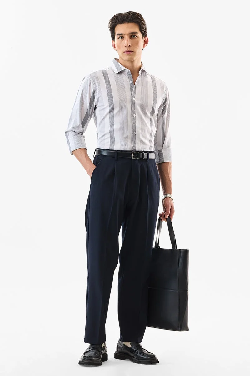 سنيتش White Striped Long Sleeve Slim Fit Formal Luxe Shirt