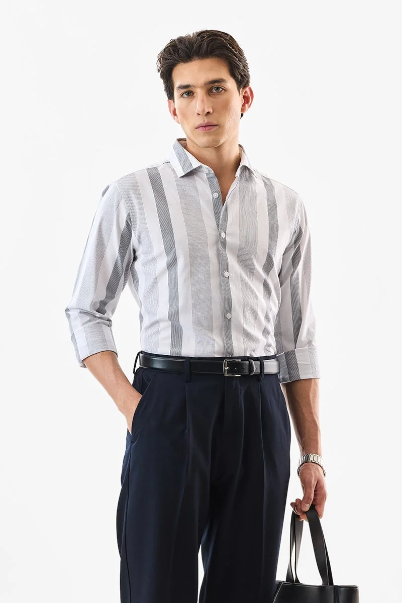 سنيتش White Striped Long Sleeve Slim Fit Formal Luxe Shirt