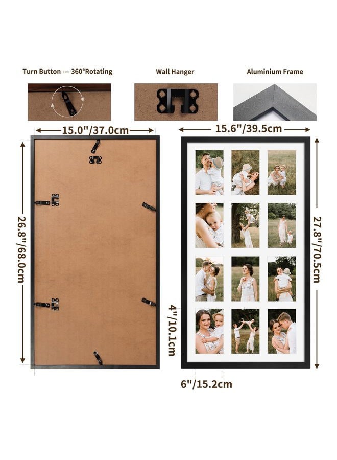 SPEPLA 12 Opening 4x6 Black Collage Picture Frames, Aluminum Alloy Frames for Displaying 6x4 Photos with White Mat（1 Pack） - Image 2