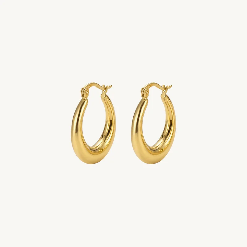 بالموناس PALMONAS Timeless Round Hoop Earrings for Women | 18K Gold Plated, Waterproof & Anti-Tarnish