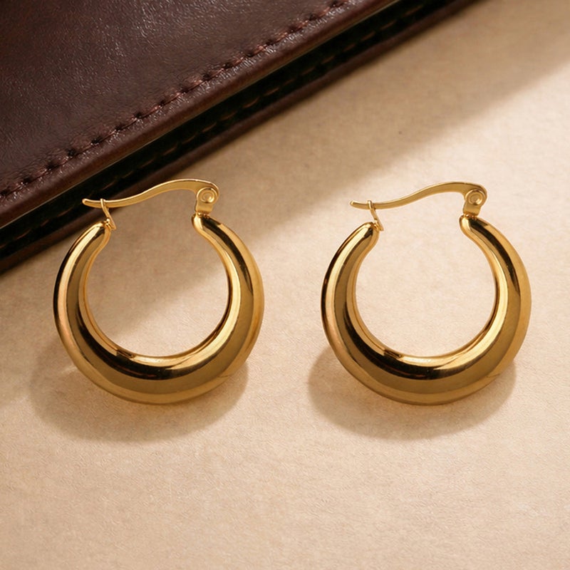 Palmonas 18K Gold Tone Plated Timeless Round Hoop Earrings For Women - Waterproof & Anti-Tarnish - Image 3