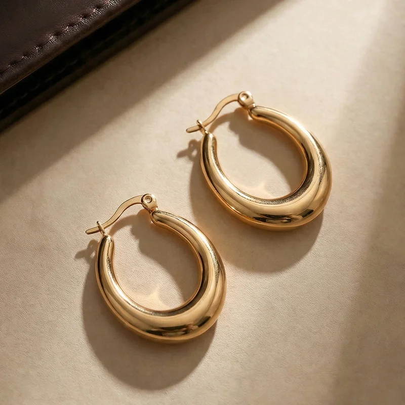 بالموناس PALMONAS Timeless Round Hoop Earrings for Women | 18K Gold Plated, Waterproof & Anti-Tarnish