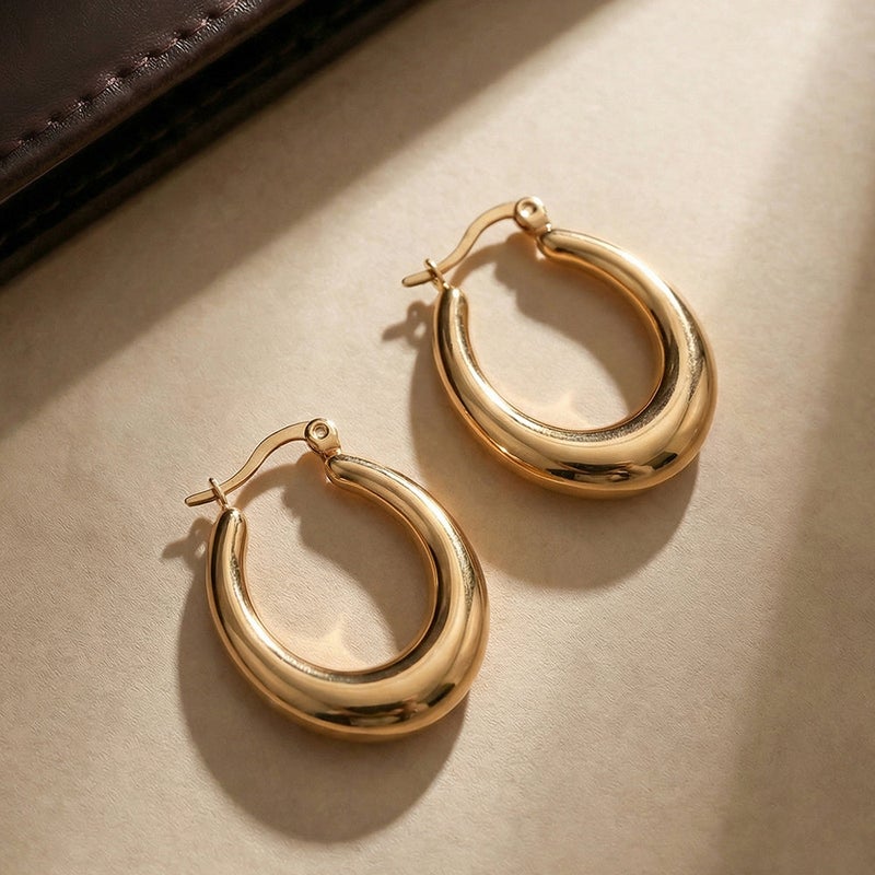 Palmonas 18K Gold Tone Plated Timeless Round Hoop Earrings For Women - Waterproof & Anti-Tarnish - Image 2