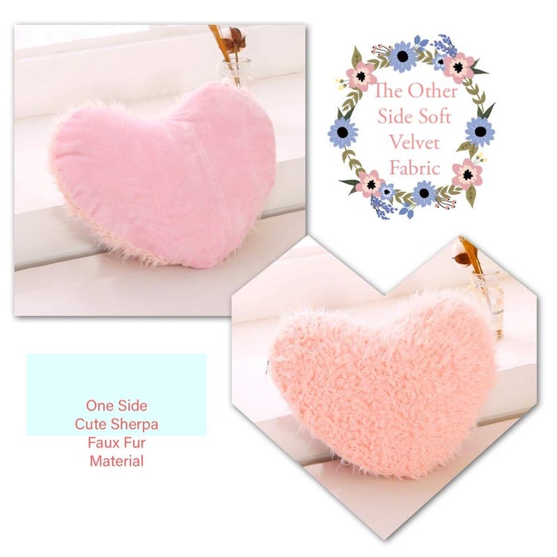 MOOWOO Pink Girl Heart Throw Pillow with Pillow Cover and Insert Love Pillow Valentines Day Decor  Shaggy Faux Fur Fluffy Pillow  Gift for Mothers Girls (Pink Heart Shape-15.7X15.7Inches) - Image 2