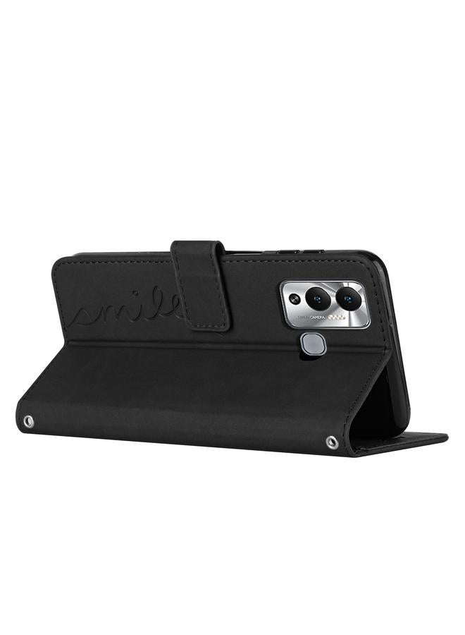 S-TOP Case For Infinix Hot 20 Play Skin Feel Heart Pattern Leather Phone Case with Lanyard - Image 3