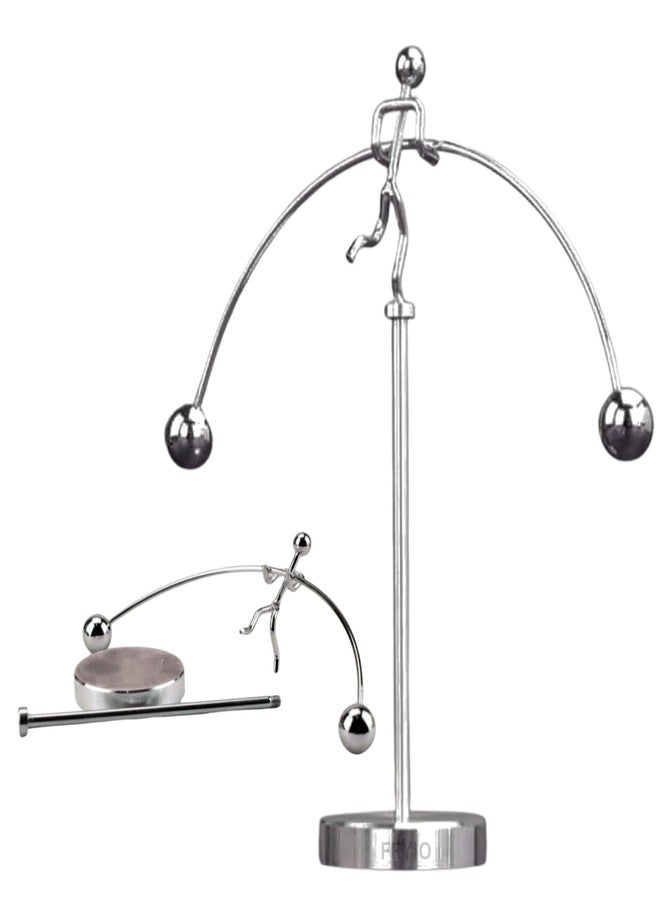 FRYIO Adult Stainless Steel Balancing Toy | Engular Momentum Silver Pole Balancing Man | Stress Relief Motion Toy (Pole Balancing) - Image 1
